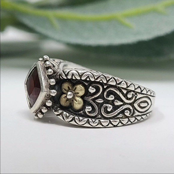 925 SS and 18K gold flower and 1.60CT garnet ring - Picture 6 of 16